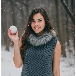 Gray Knitted Vest Faux Fur Collar Sleeveless‎ Sweater Knit Top one size